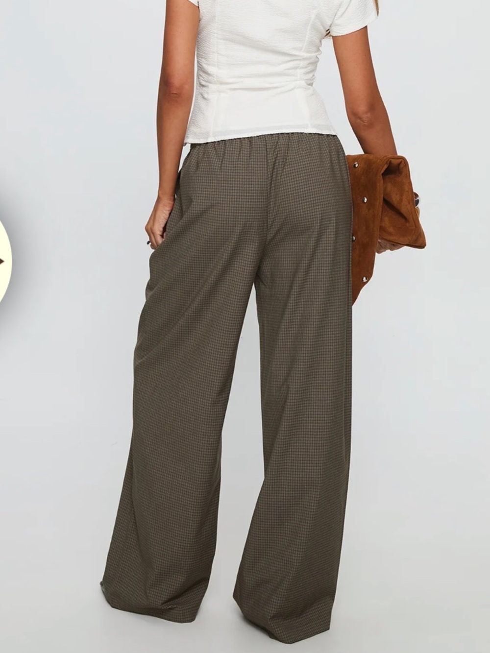 Princess Polly Ketrina Tie Waist Pants Brown Plaid - Picture 3 of 4